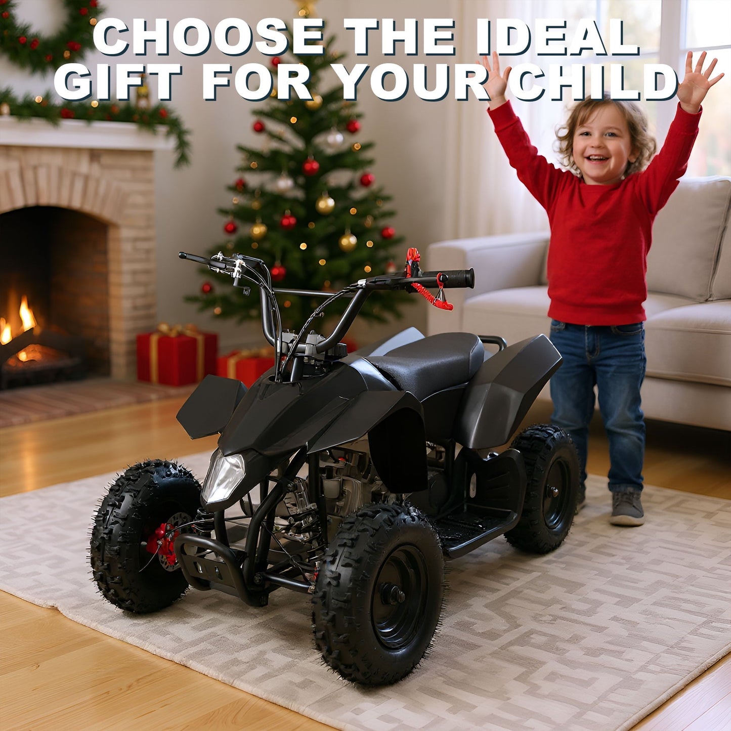 Ktoebyco 49cc Kids Gas Mini ATV for Ages 5–13, Pull Start 2-Stroke Quad Bike 4 Wheeler with Disc Brakes