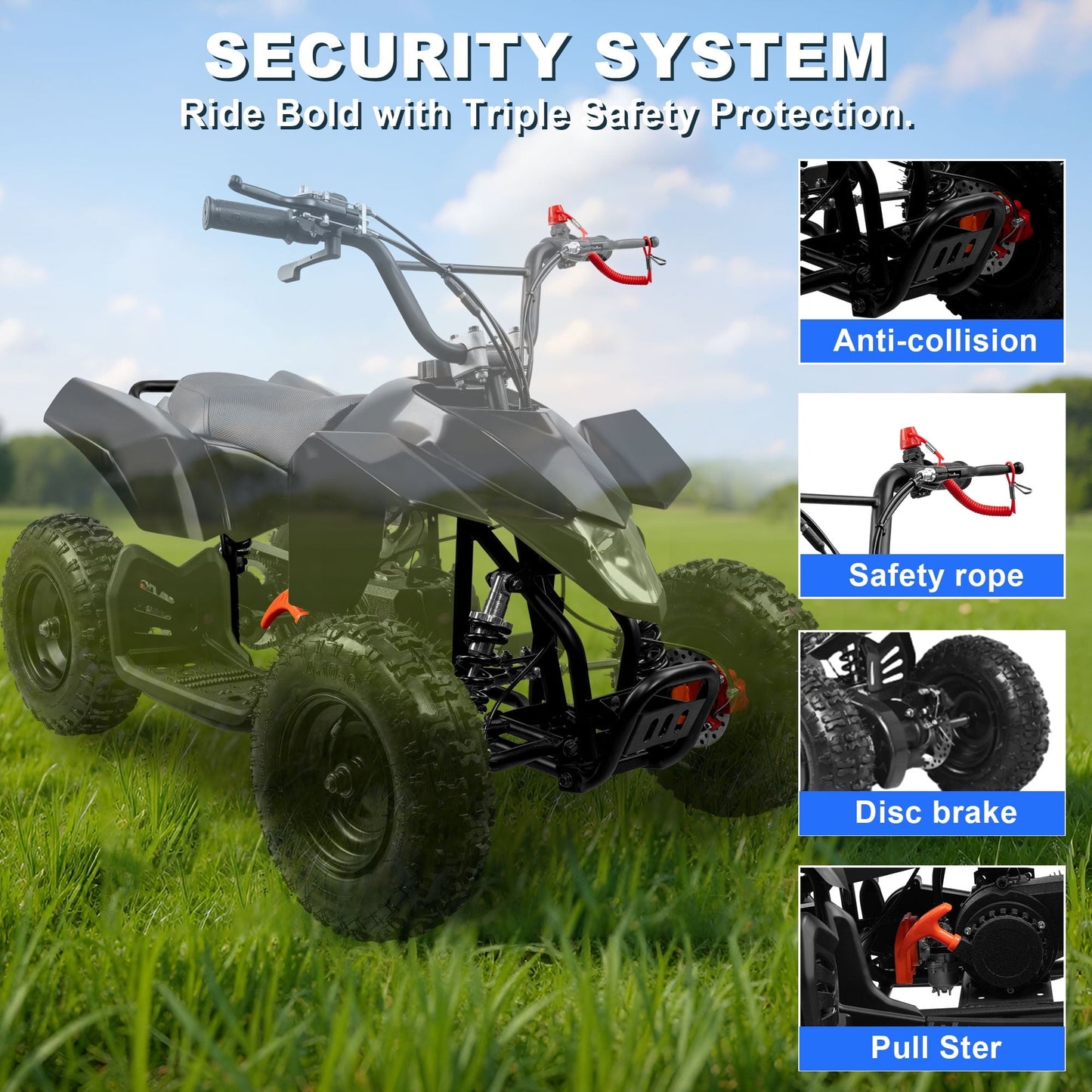 Ktoebyco 49cc Kids Gas Mini ATV for Ages 5–13, Pull Start 2-Stroke Quad Bike 4 Wheeler with Disc Brakes