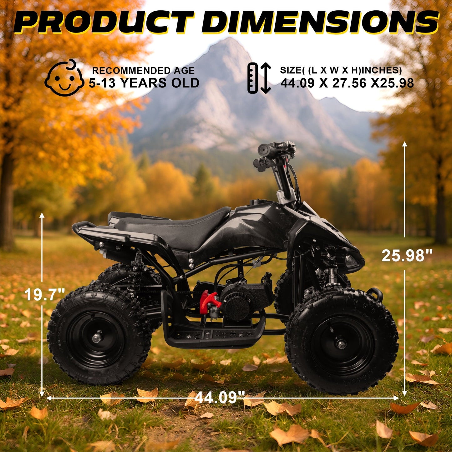 Ktoebyco 49cc 2-Stroke Gas Mini ATV for Kids, Air-Cooled Engine, Pull Start, 6" Steel Wheels, Disc Brakes