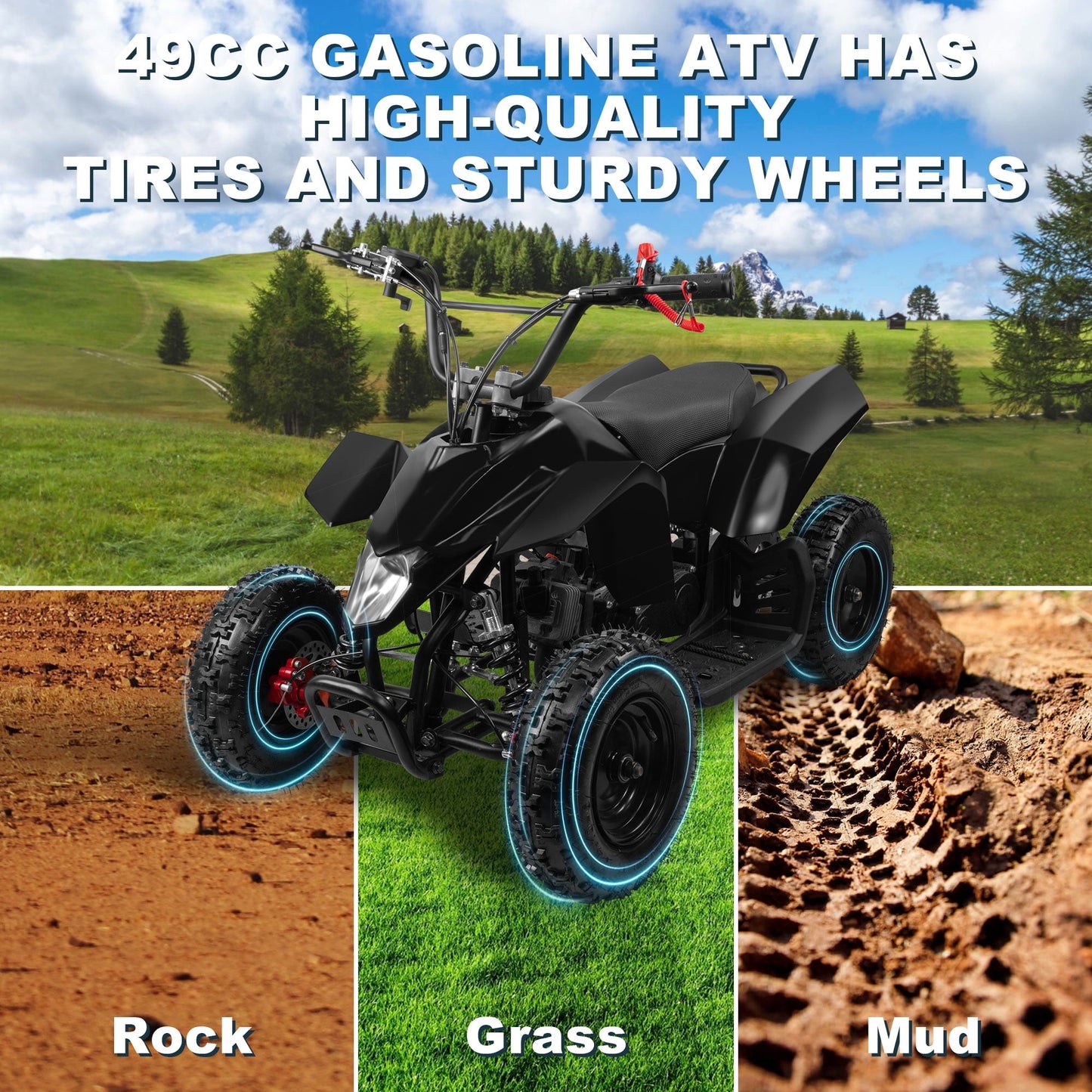 Gpower 49cc Mini Gas ATV for 5-13 Kids with 2-Stroke Pull Start,4-Wheeler with Disc Brake ATV,6"Tires