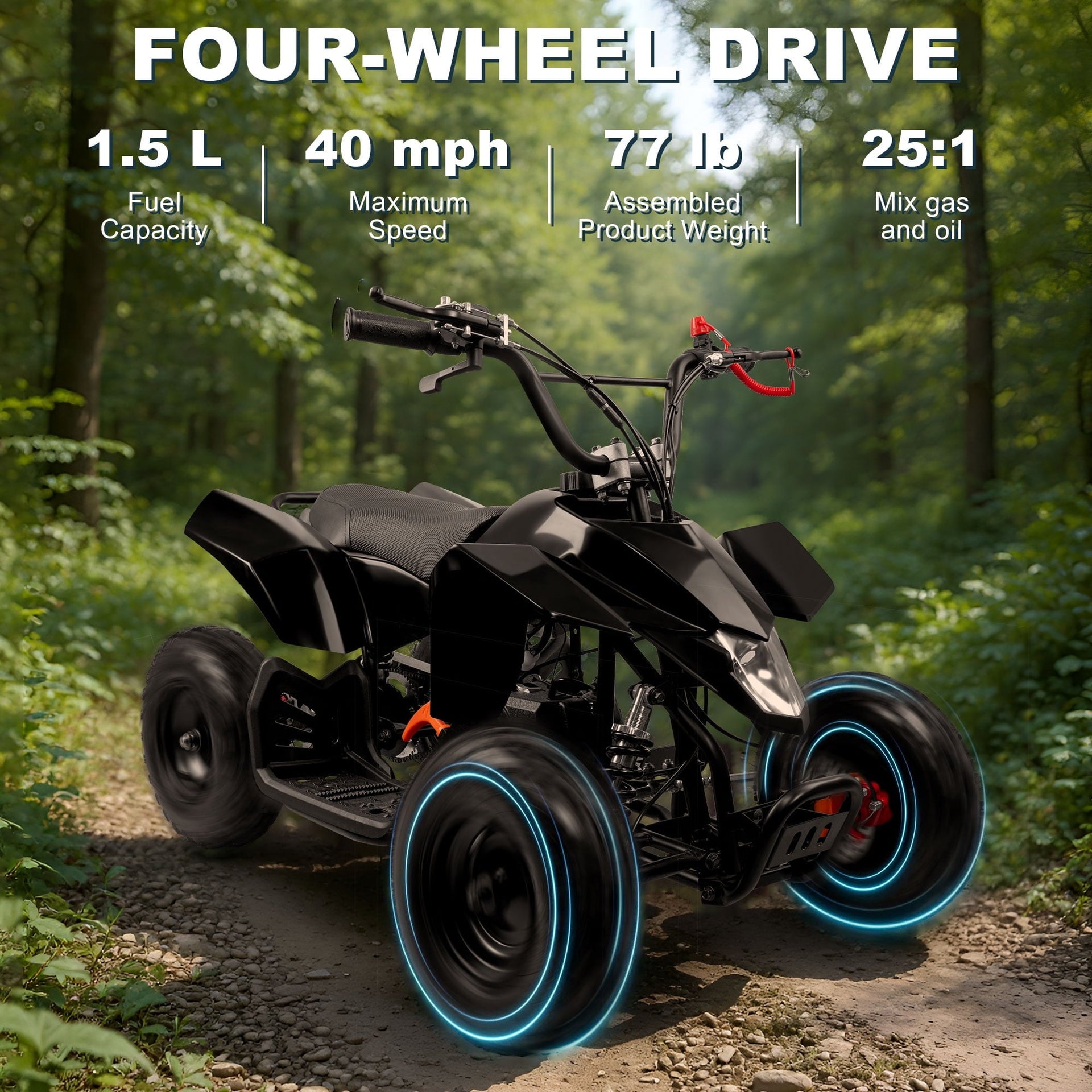 Ktoebyco 49cc Kids Gas Mini ATV for Ages 5–13, Pull Start 2-Stroke Quad Bike 4 Wheeler with Disc Brakes