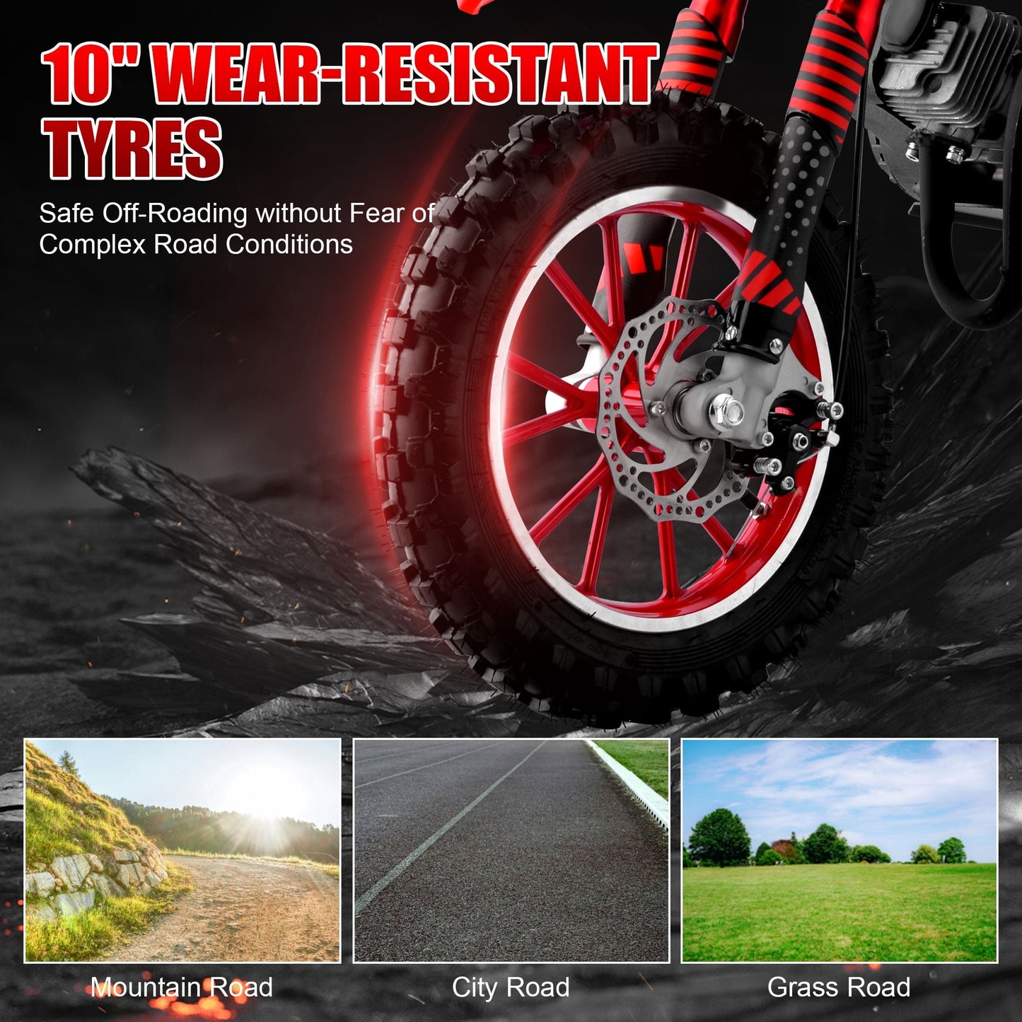 Ktoebyco 49cc Kids Mini Dirt Bike, 2-Stroke Gas-Powered Motorcycle, 1.5L Fuel Capacity,Red