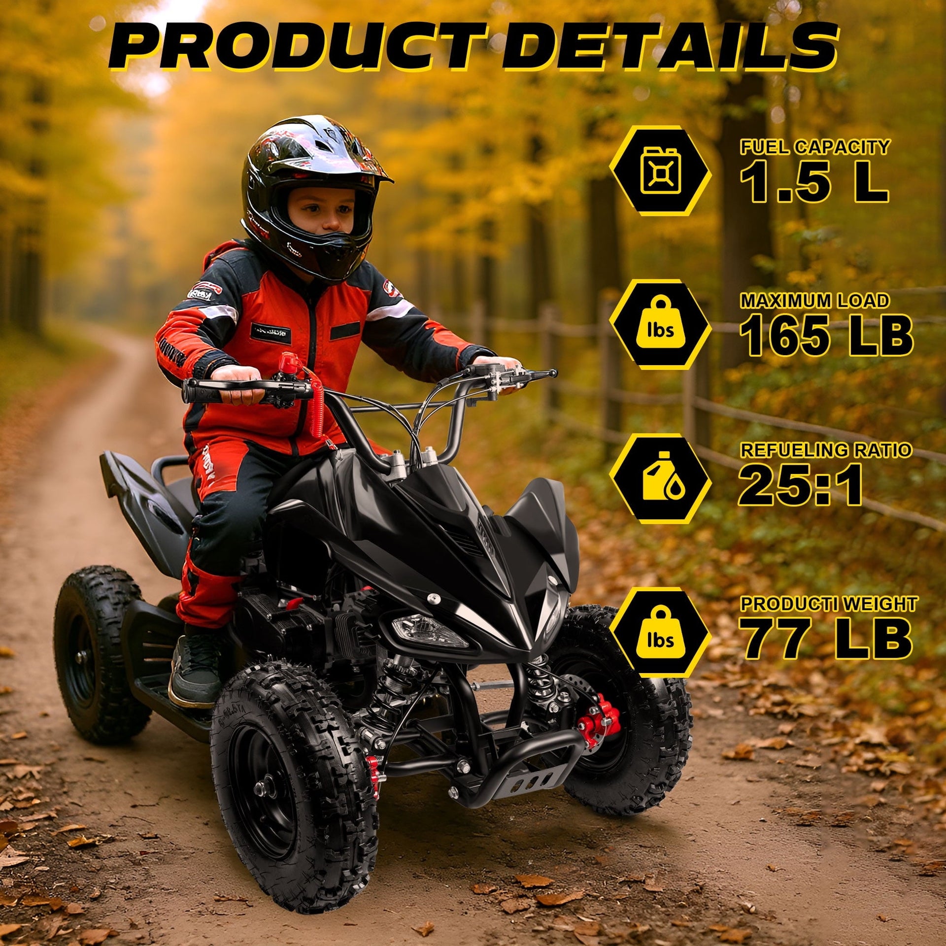 Gpower 49cc Mini Gas ATV for 5-13 Kids with 2-Stroke Engine,4-wheeler with Disc Brake,Pull Start,6" Wheels