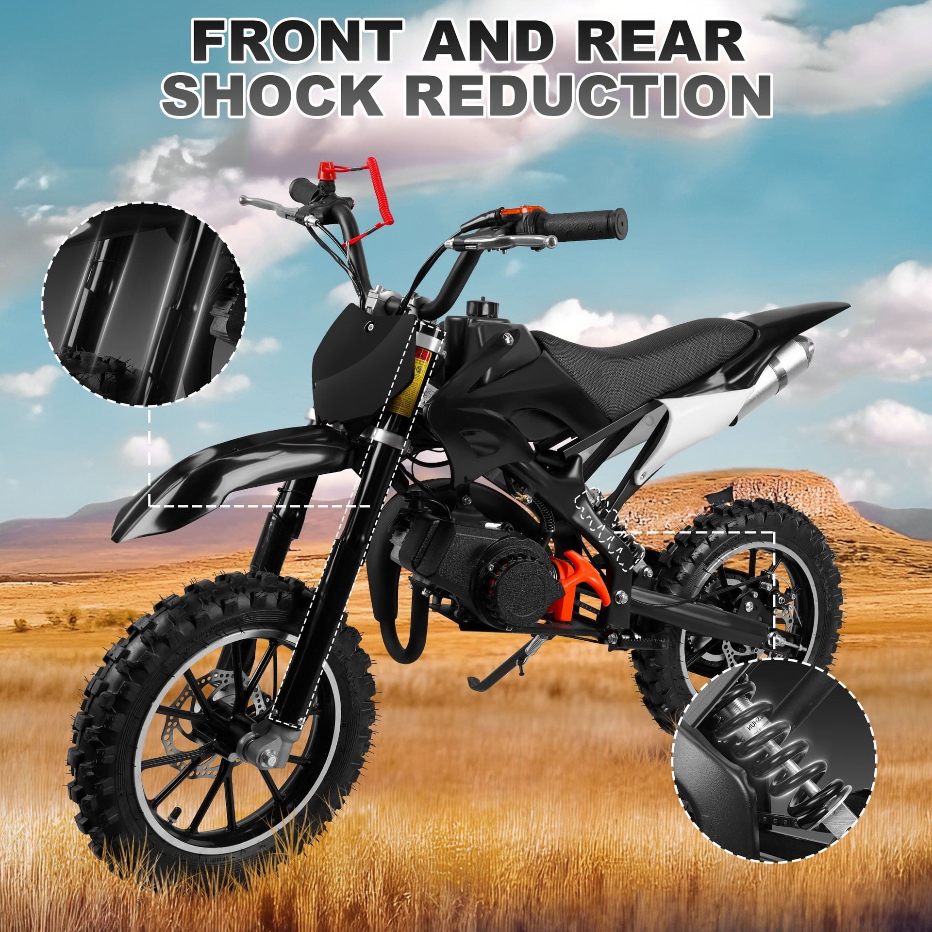 Gpower Gasoline 49cc Dirt Bike for Kids 6-15,2-Stroke Gas Power Mini Dirt Bike,Black