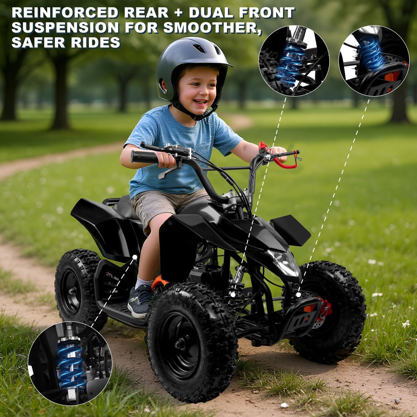 Ktoebyco 49cc Kids Gas Mini ATV for Ages 5–13, Pull Start 2-Stroke Quad Bike 4 Wheeler with Disc Brakes